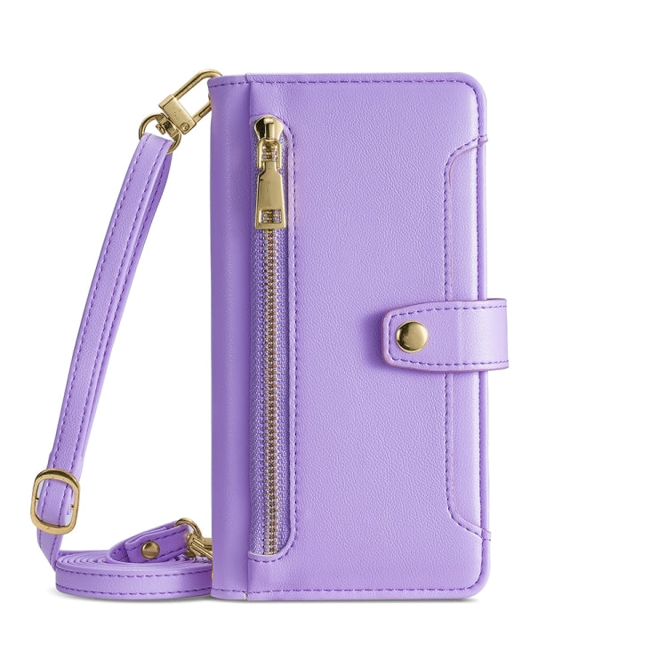 For Nokia C22 Sheep Texture Cross-body Zipper Wallet Leather Phone Case(Purple) - Nokia Cases by PMC TechLife | Online Shopping South Africa | PMC TechLife | Buy Now Pay Later Mobicred