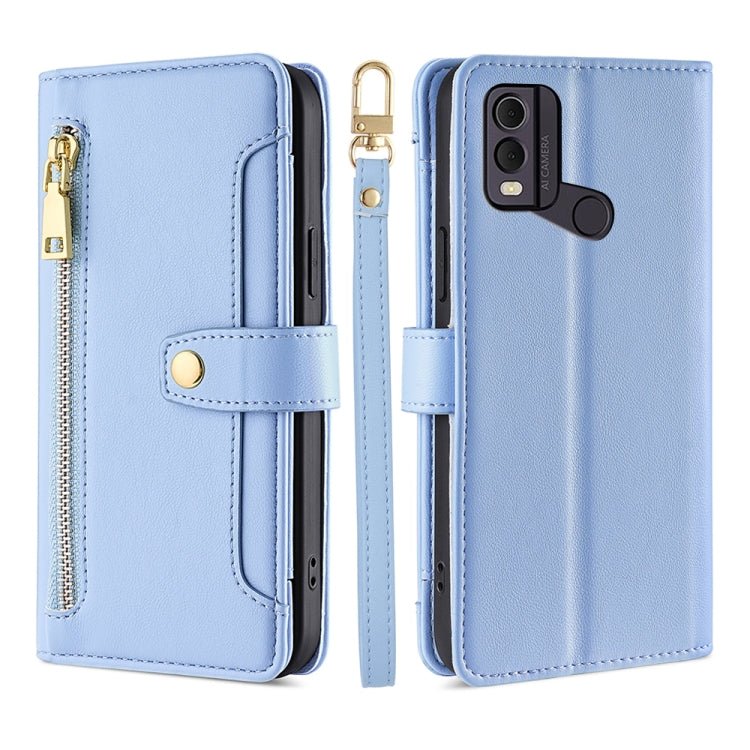 For Nokia C22 Sheep Texture Cross-body Zipper Wallet Leather Phone Case(Blue) - Nokia Cases by PMC TechLife | Online Shopping South Africa | PMC TechLife | Buy Now Pay Later Mobicred