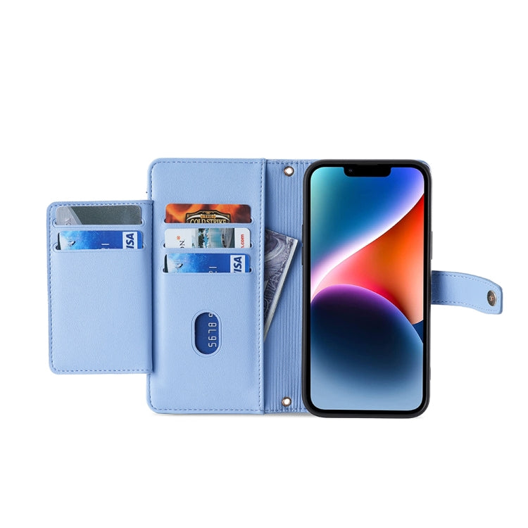 For Nokia C22 Sheep Texture Cross-body Zipper Wallet Leather Phone Case(Blue) - Nokia Cases by PMC TechLife | Online Shopping South Africa | PMC TechLife | Buy Now Pay Later Mobicred