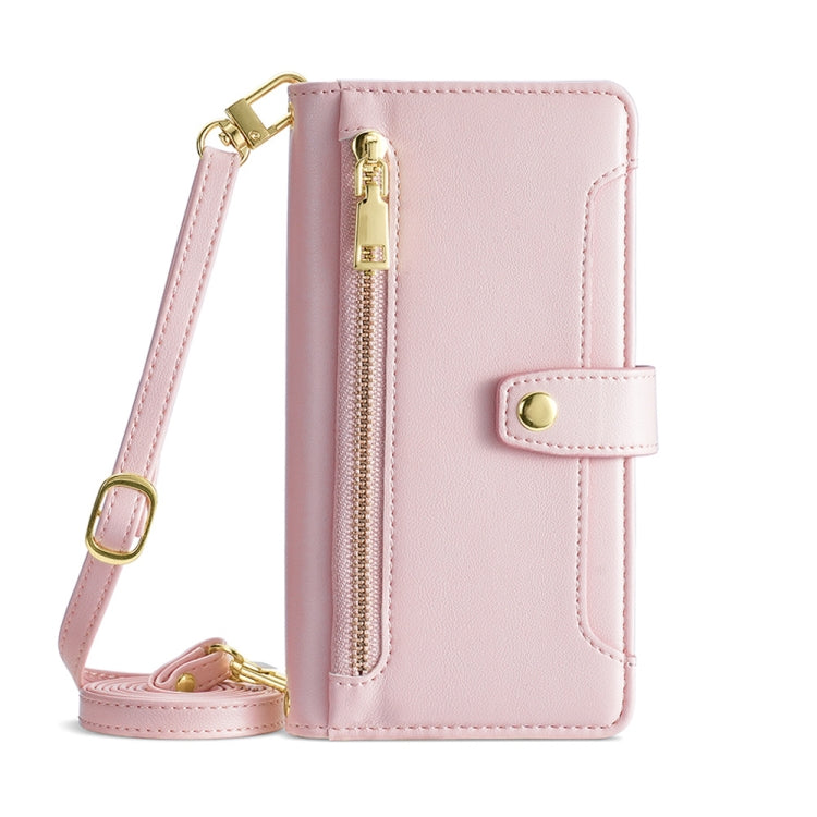 For Nokia C32 Sheep Texture Cross-body Zipper Wallet Leather Phone Case(Pink) - Nokia Cases by PMC TechLife | Online Shopping South Africa | PMC TechLife | Buy Now Pay Later Mobicred