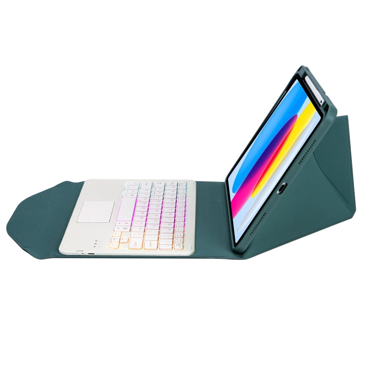 Z10B-AS For iPad 10th Gen 10.9 2022 / 11 2025 Pen Slot Touchpad Backlight Bluetooth Keyboard Leather Tablet Case(Green) - Universal by PMC TechLife | Online Shopping South Africa | PMC TechLife | Buy Now Pay Later Mobicred