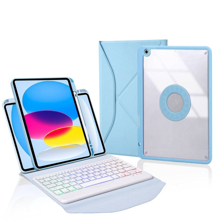 Z10BS For iPad 10th Gen 10.9 2022 / 11 2025 Pen Slot Backlight Bluetooth Keyboard Leather Tablet Case(Sky Blue) - free shipping - PMC TechLife - Order now!