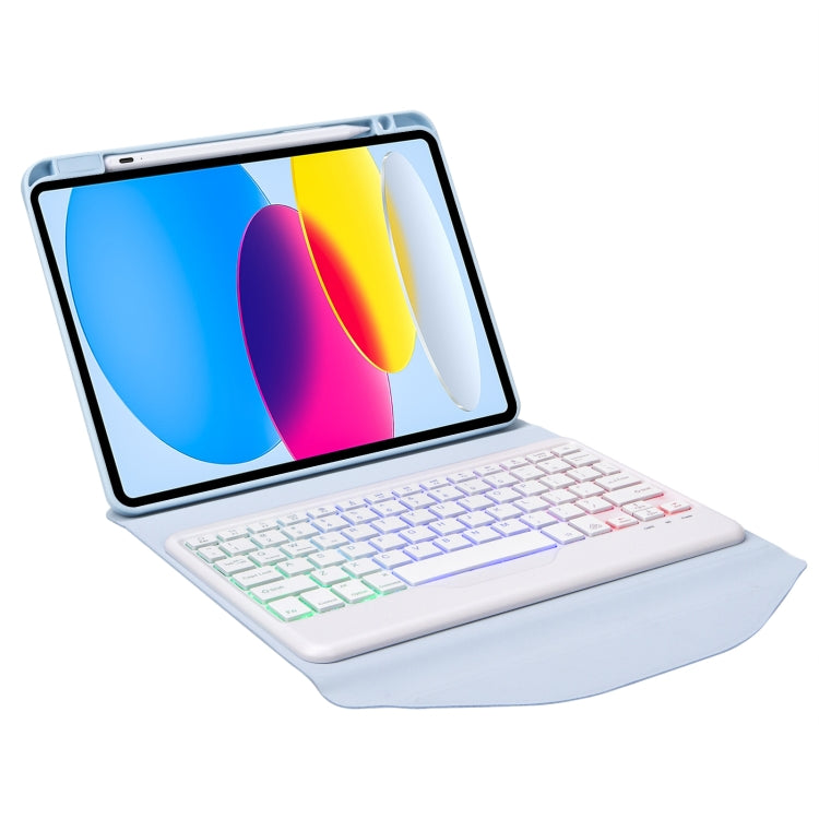 Z10BS For iPad 10th Gen 10.9 2022 / 11 2025 Pen Slot Backlight Bluetooth Keyboard Leather Tablet Case(Sky Blue) - free shipping - PMC TechLife - Order now!