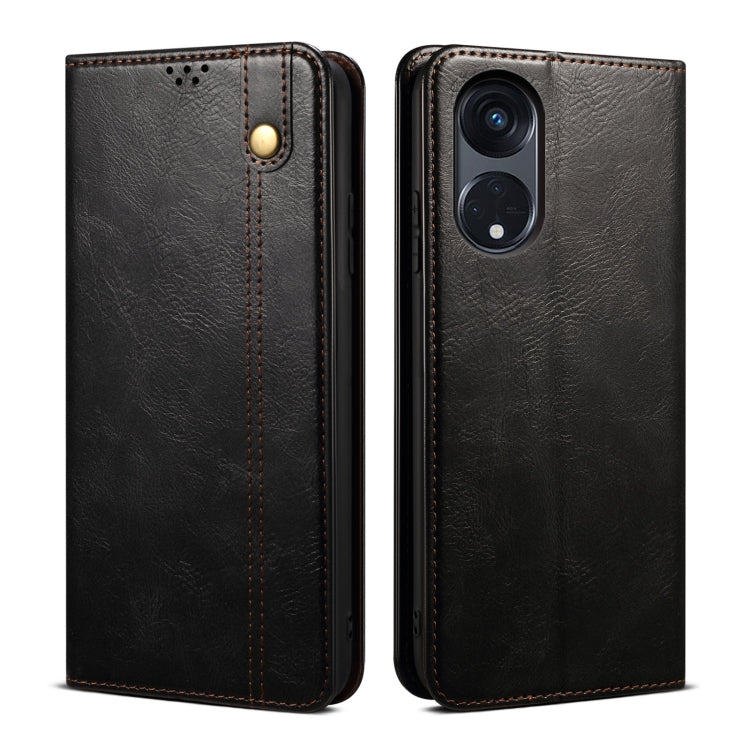 For OPPO A98 5G Oil Wax Crazy Horse Texture Leather Phone Case(Black) - OPPO Cases by PMC TechLife | Online Shopping South Africa | PMC TechLife