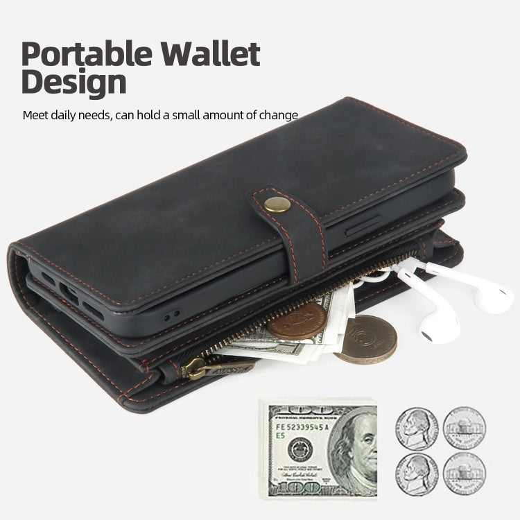 For iPhone 14 Plus Zipper Wallet Detachable MagSafe Leather Phone Case(Black) - iPhone 14 Plus Cases by PMC TechLife | Online Shopping South Africa | PMC TechLife
