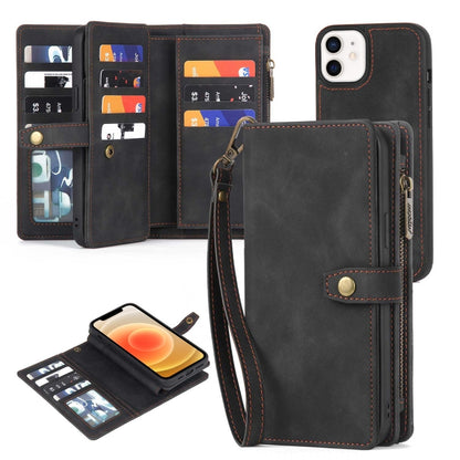 For iPhone 12 / 12 Pro Zipper Wallet Detachable MagSafe Leather Phone Case(Black) - iPhone 12 / 12 Pro Cases by PMC Jewellery | Online Shopping South Africa | PMC Jewellery