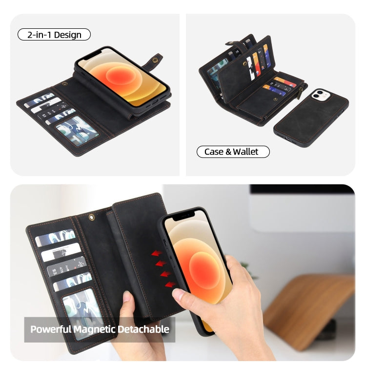 For iPhone 12 / 12 Pro Zipper Wallet Detachable MagSafe Leather Phone Case(Black) - iPhone 12 / 12 Pro Cases by PMC TechLife | Online Shopping South Africa | PMC TechLife
