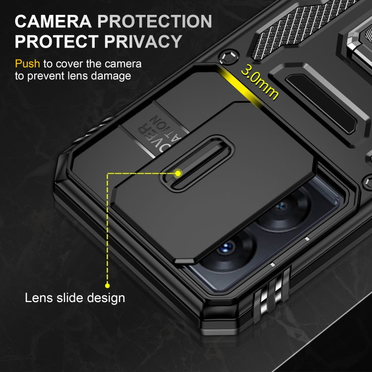 For OPPO A57 4G Armor PC + TPU Camera Shield Phone Case(Black) - OPPO Cases by PMC TechLife | Online Shopping South Africa | PMC TechLife