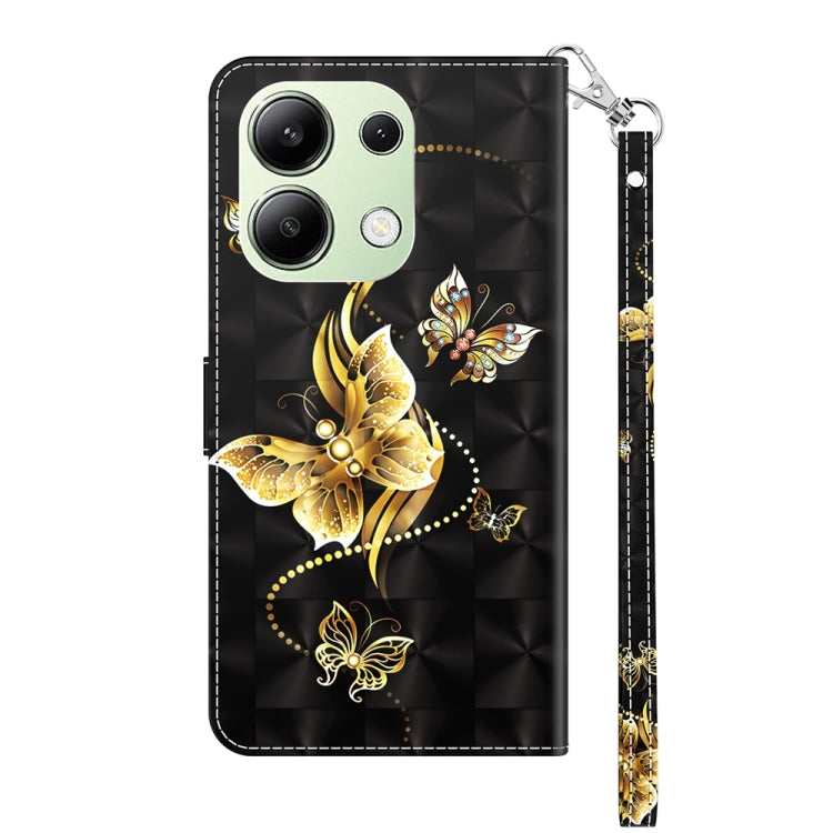 For Xiaomi Redmi Note 13 4G 3D Painted Pattern Leather Phone Case(Golden Butterfly) - Note 13 Cases by PMC TechLife | Online Shopping South Africa | PMC TechLife | Buy Now Pay Later Mobicred
