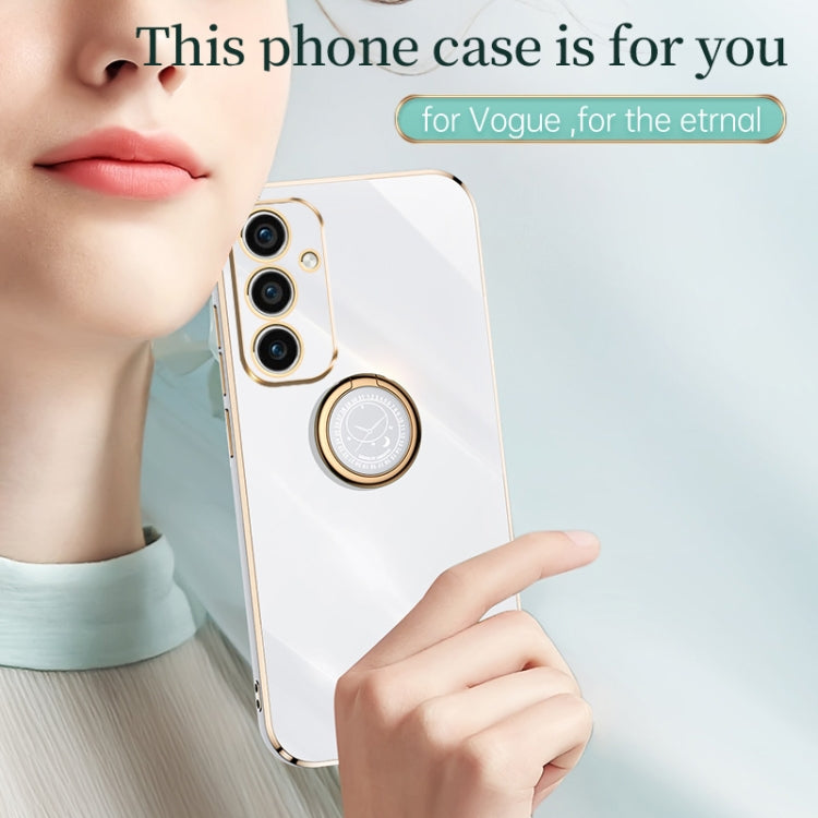 For Samsung Galaxy A35 5G XINLI Straight Edge 6D Electroplate TPU Phone Case with Ring Holder(White) - Galaxy Phone Cases by XINLI | Online Shopping South Africa | PMC TechLife