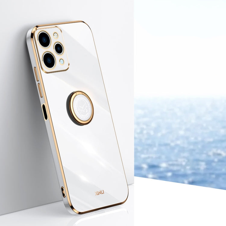 For Xiaomi Redmi 12 4G XINLI Straight Edge 6D Electroplate TPU Phone Case with Ring Holder(White) - Xiaomi Cases by XINLI | Online Shopping South Africa | PMC TechLife | Buy Now Pay Later Mobicred