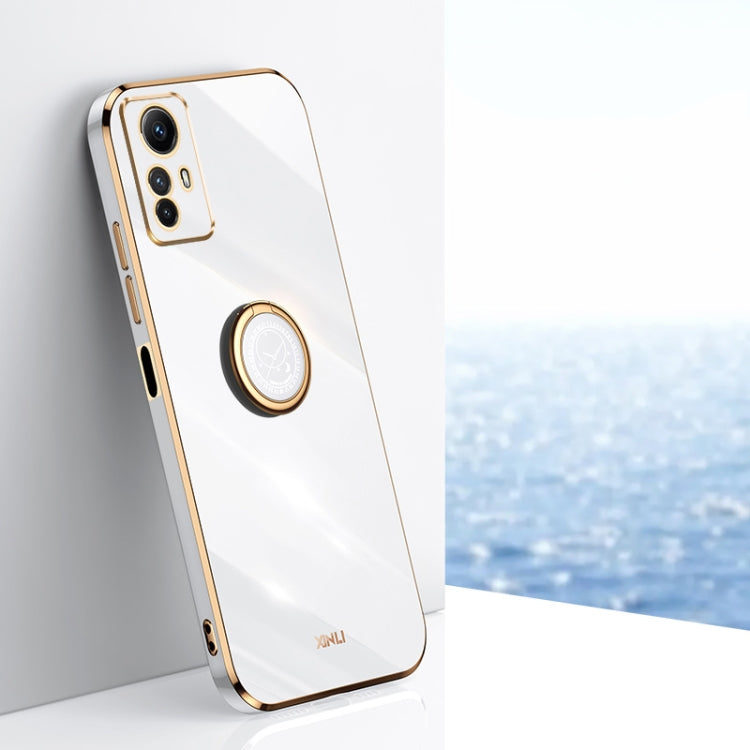 For Xiaomi Redmi Note 12S 4G XINLI Straight Edge 6D Electroplate TPU Phone Case with Ring Holder(White) - Xiaomi Cases by XINLI | Online Shopping South Africa | PMC TechLife | Buy Now Pay Later Mobicred