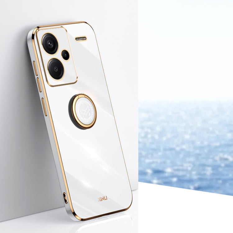 For Xiaomi Redmi Note 13 Pro+ XINLI Straight Edge 6D Electroplate TPU Phone Case with Ring Holder(White) - Note 13 Pro+ Cases by XINLI | Online Shopping South Africa | PMC TechLife | Buy Now Pay Later Mobicred