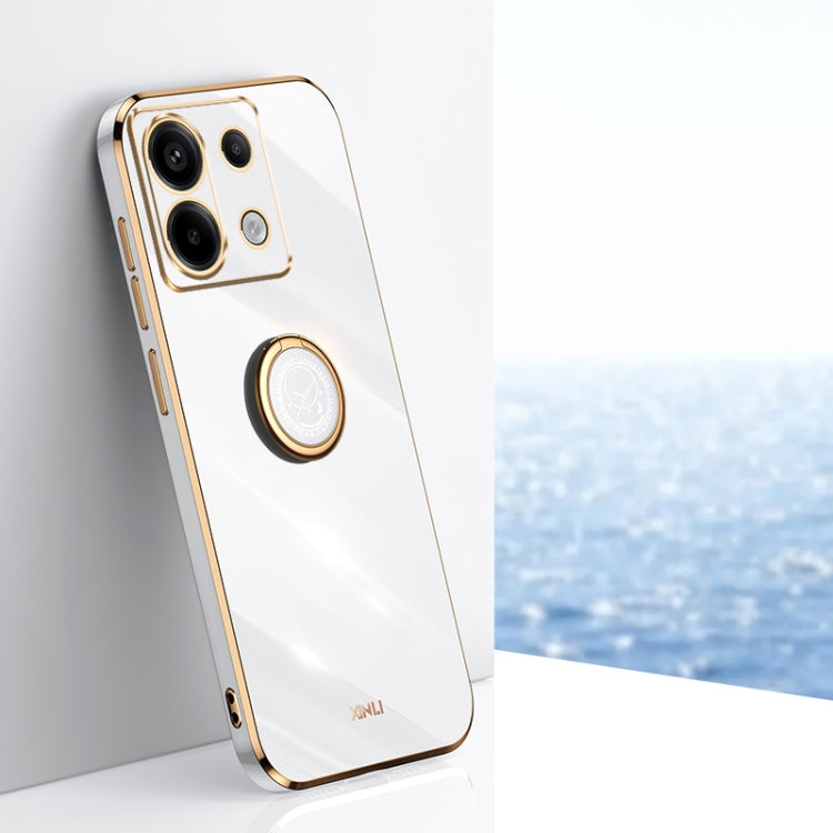 For Xiaomi Redmi Note 13 Pro XINLI Straight Edge 6D Electroplate TPU Phone Case with Ring Holder(White) - Note 13 Pro Cases by XINLI | Online Shopping South Africa | PMC TechLife | Buy Now Pay Later Mobicred