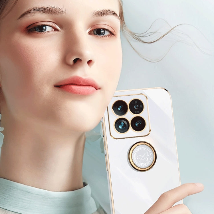 For Xiaomi 14 XINLI Straight Edge 6D Electroplate TPU Phone Case with Ring Holder(White) - 14 Cases by XINLI | Online Shopping South Africa | PMC TechLife | Buy Now Pay Later Mobicred