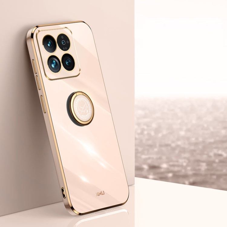 For Xiaomi 14 XINLI Straight Edge 6D Electroplate TPU Phone Case with Ring Holder(Pink) - free shipping - PMC Jewellery - Order now!