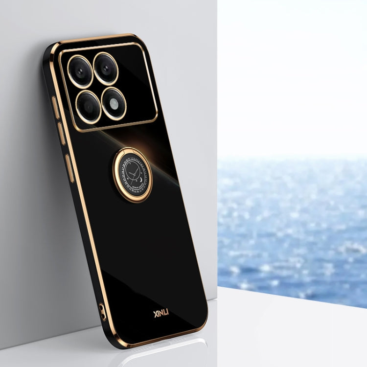 For Xiaomi Redmi K70 XINLI Straight Edge 6D Electroplate TPU Phone Case with Ring Holder(Black) - K70 Cases by XINLI | Online Shopping South Africa | PMC TechLife | Buy Now Pay Later Mobicred