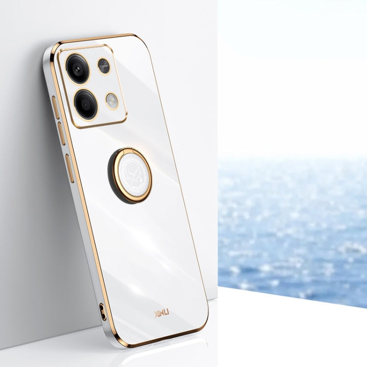 For Xiaomi Redmi Note 13 4G XINLI Straight Edge 6D Electroplate TPU Phone Case with Ring Holder(White) - Note 13 Cases by XINLI | Online Shopping South Africa | PMC TechLife | Buy Now Pay Later Mobicred