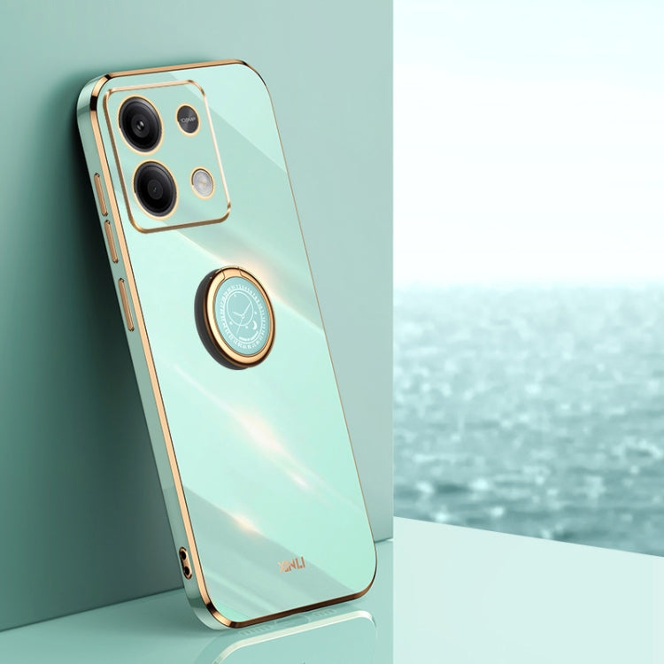 For Xiaomi Redmi Note 13 4G XINLI Straight Edge 6D Electroplate TPU Phone Case with Ring Holder(Mint Green) - Xiaomi Cases by XINLI | Online Shopping South Africa | PMC TechLife | Buy Now Pay Later Mobicred