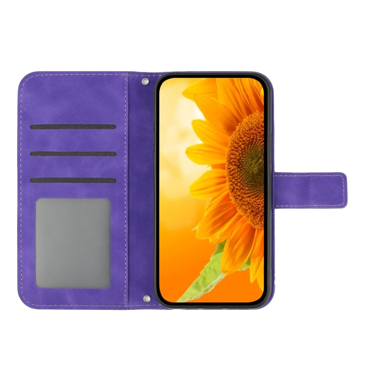 For Xiaomi Poco F5 Skin Feel Sun Flower Embossed Flip Leather Phone Case with Lanyard(Dark Purple) - Xiaomi Cases by PMC Jewellery | Online Shopping South Africa | PMC Jewellery | Buy Now Pay Later Mobicred