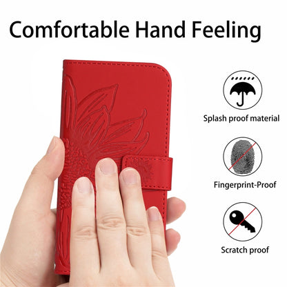 For Xiaomi Poco F5 Pro Skin Feel Sun Flower Embossed Flip Leather Phone Case with Lanyard(Red) - Xiaomi Cases by PMC Jewellery | Online Shopping South Africa | PMC Jewellery | Buy Now Pay Later Mobicred