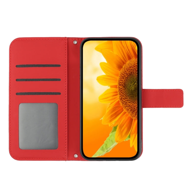 For Xiaomi Redmi 12 4G Global Skin Feel Sun Flower Embossed Flip Leather Phone Case with Lanyard(Red) - Xiaomi Cases by PMC Jewellery | Online Shopping South Africa | PMC Jewellery | Buy Now Pay Later Mobicred