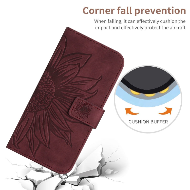 For Xiaomi Redmi 12 5G Skin Feel Sun Flower Embossed Flip Leather Phone Case with Lanyard(Wine Red) - Xiaomi Cases by PMC Jewellery | Online Shopping South Africa | PMC Jewellery | Buy Now Pay Later Mobicred