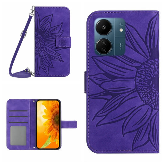 For Xiaomi Redmi 13C 4G Skin Feel Sun Flower Embossed Flip Leather Phone Case with Lanyard(Dark Purple) - 13C Cases by PMC Jewellery | Online Shopping South Africa | PMC Jewellery | Buy Now Pay Later Mobicred