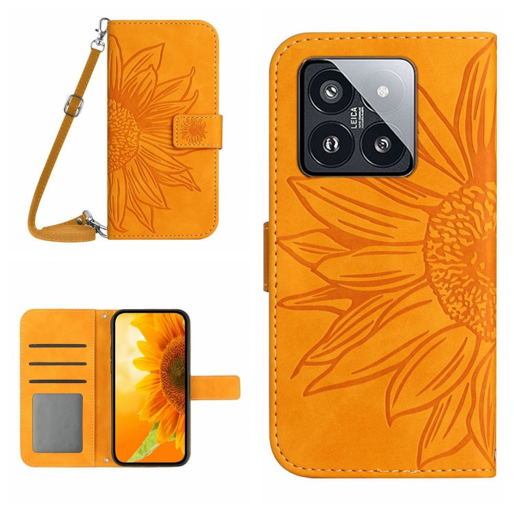 For Xiaomi 14 Skin Feel Sun Flower Embossed Flip Leather Phone Case with Lanyard(Yellow) - 14 Cases by PMC Jewellery | Online Shopping South Africa | PMC Jewellery | Buy Now Pay Later Mobicred