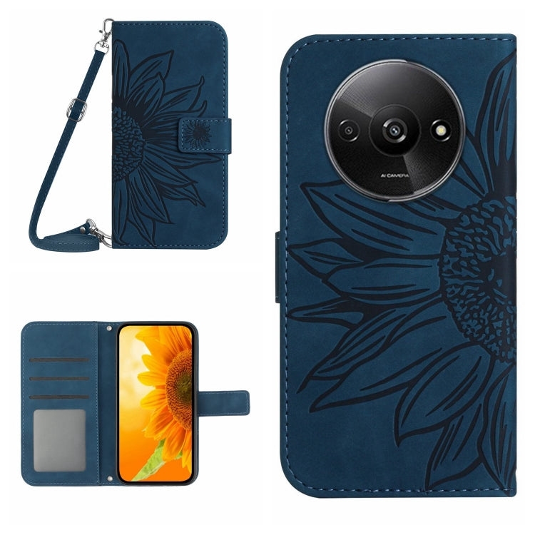 For Xiaomi Redmi A3 Skin Feel Sun Flower Embossed Flip Leather Phone Case with Lanyard(Inky Blue) - Xiaomi Cases by PMC Jewellery | Online Shopping South Africa | PMC Jewellery | Buy Now Pay Later Mobicred