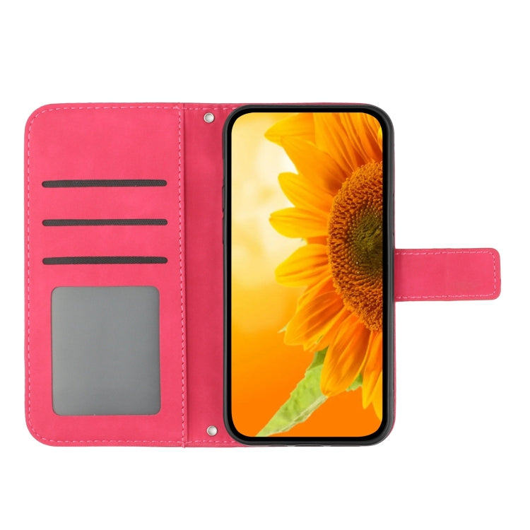 For Xiaomi Redmi A3 Skin Feel Sun Flower Embossed Flip Leather Phone Case with Lanyard(Rose Red) - Xiaomi Cases by PMC Jewellery | Online Shopping South Africa | PMC Jewellery | Buy Now Pay Later Mobicred