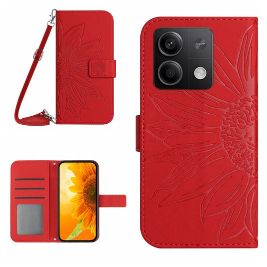 For Xiaomi Redmi Note 13 Pro 4G Global Skin Feel Sun Flower Embossed Flip Leather Phone Case with Lanyard(Red) - Note 13 Pro Cases by PMC Jewellery | Online Shopping South Africa | PMC Jewellery | Buy Now Pay Later Mobicred