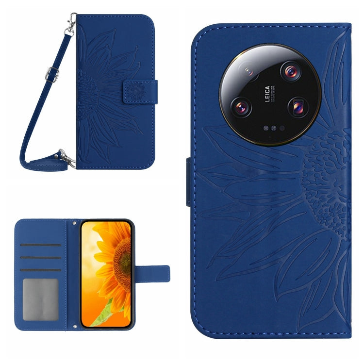 For Xiaomi 14 Ultra Skin Feel Sun Flower Embossed Flip Leather Phone Case with Lanyard(Dark Blue) - 14 Ultra Cases by PMC Jewellery | Online Shopping South Africa | PMC Jewellery | Buy Now Pay Later Mobicred