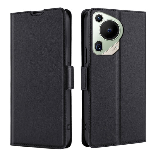 For Huawei Pura 70 Ultra Ultra-thin Voltage Side Buckle Horizontal Flip Leather Phone Case(Black) - Huawei Cases by PMC Jewellery | Online Shopping South Africa | PMC Jewellery | Buy Now Pay Later Mobicred