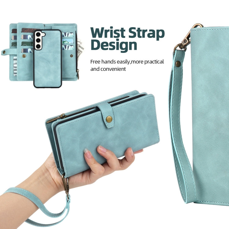 For Samsung Galaxy A22 5G Zipper Wallet Magnetic Detachable Leather Phone Case(Blue) - free shipping - PMC TechLife - Order now!