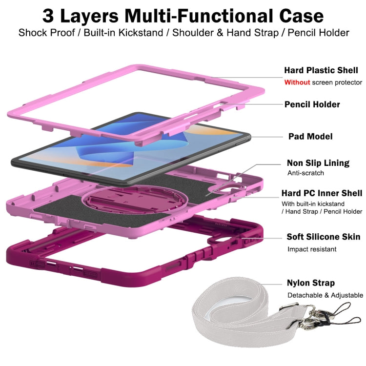For Huawei MatePad 11 2023 360 Degree Rotation PC Contrast Silicone Tablet Case(Rose Red + Pink) - Huawei by PMC TechLife | Online Shopping South Africa | PMC TechLife | Buy Now Pay Later Mobicred