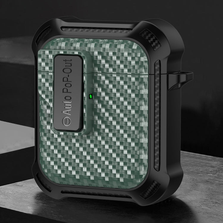 For AirPods 2 / 1 Alpha Carbon Fiber Wireless Bluetooth Earphone Protective Case(Green) - For AirPods 1/2 by PMC Jewellery | Online Shopping South Africa | PMC Jewellery | Buy Now Pay Later Mobicred