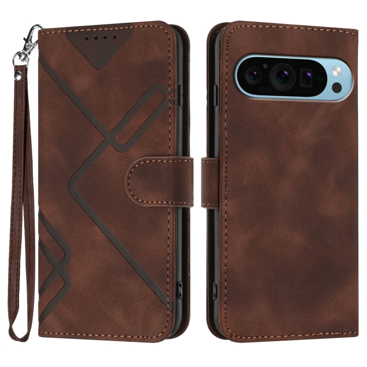 For Google Pixel 9 Line Pattern Skin Feel Leather Phone Case(Coffee) - Google Cases by PMC TechLife | Online Shopping South Africa | PMC TechLife | Buy Now Pay Later Mobicred