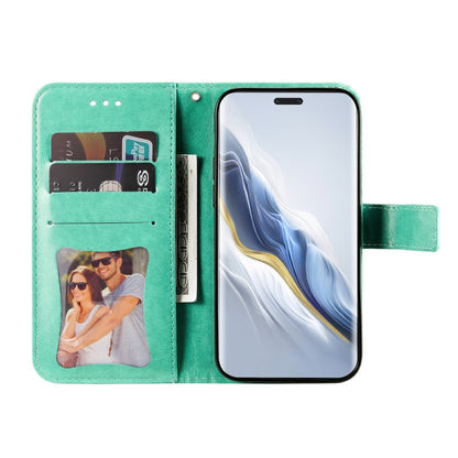 For Honor Magic6 Pro Seven-petal Flowers Embossing Leather Phone Case(Green) - Honor Cases by PMC Jewellery | Online Shopping South Africa | PMC Jewellery | Buy Now Pay Later Mobicred