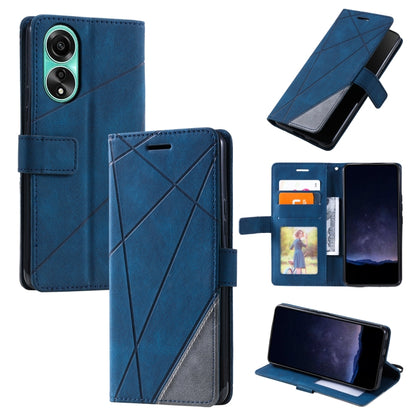 For OPPO A58 4G Skin Feel Splicing Leather Phone Case(Blue) - OPPO Cases by PMC Jewellery | Online Shopping South Africa | PMC Jewellery