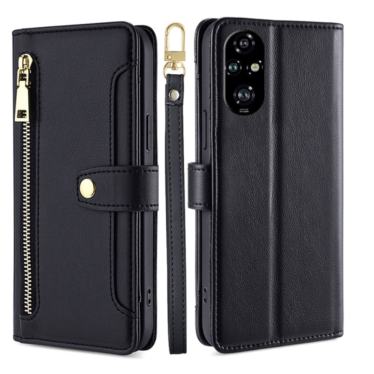 For Honor 200 Pro 5G Sheep Texture Cross-body Zipper Wallet Leather Phone Case(Black) - Honor Cases by PMC TechLife | Online Shopping South Africa | PMC TechLife | Buy Now Pay Later Mobicred