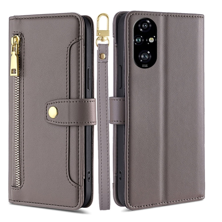 For Honor 200 Pro 5G Sheep Texture Cross-body Zipper Wallet Leather Phone Case(Grey) - Honor Cases by PMC TechLife | Online Shopping South Africa | PMC TechLife | Buy Now Pay Later Mobicred