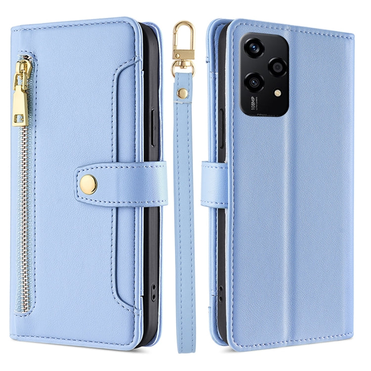 For Honor 200 Lite 5G Global Sheep Texture Cross-body Zipper Wallet Leather Phone Case(Blue) - Honor Cases by PMC TechLife | Online Shopping South Africa | PMC TechLife | Buy Now Pay Later Mobicred