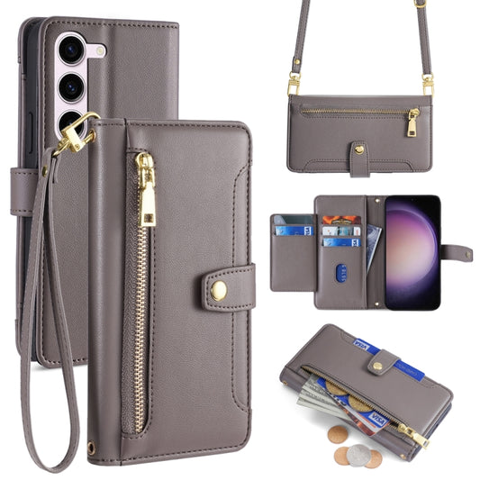 For Samsung Galaxy S24 5G Sheep Texture Cross-body Zipper Wallet Leather Phone Case(Grey) - Galaxy S24 5G Cases by PMC Jewellery | Online Shopping South Africa | PMC Jewellery | Buy Now Pay Later Mobicred