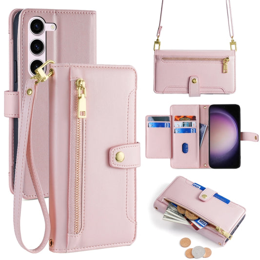 For Samsung Galaxy S24 5G Sheep Texture Cross-body Zipper Wallet Leather Phone Case(Pink) - Galaxy S24 5G Cases by PMC Jewellery | Online Shopping South Africa | PMC Jewellery | Buy Now Pay Later Mobicred