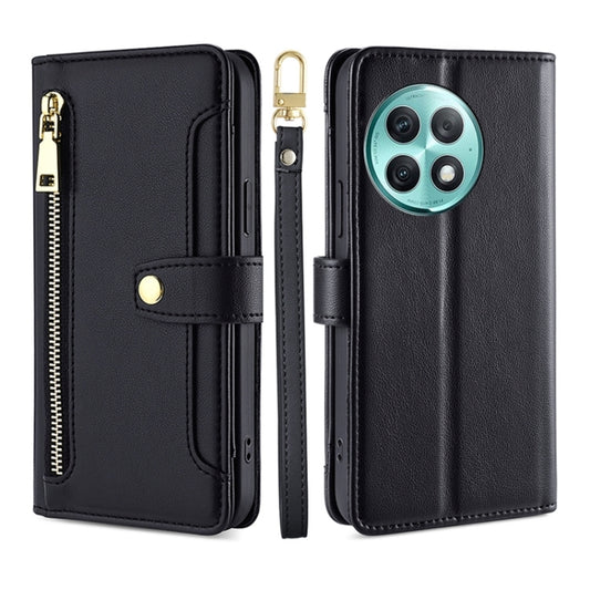 For OnePlus Ace 2 Pro Sheep Texture Cross-body Zipper Wallet Leather Phone Case(Black) - OnePlus Cases by PMC Jewellery | Online Shopping South Africa | PMC Jewellery | Buy Now Pay Later Mobicred