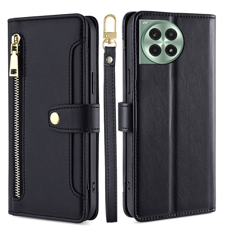 For OnePlus Ace 3 Pro 5G Sheep Texture Cross-body Zipper Wallet Leather Phone Case(Black) - OnePlus Cases by PMC TechLife | Online Shopping South Africa | PMC TechLife | Buy Now Pay Later Mobicred