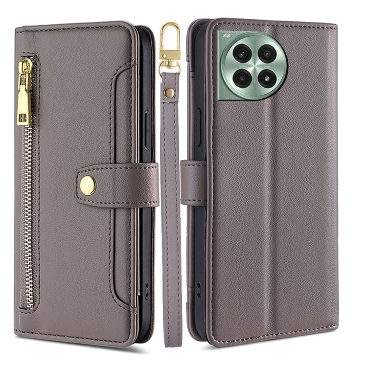 For OnePlus Ace 3 Pro 5G Sheep Texture Cross-body Zipper Wallet Leather Phone Case(Grey) - OnePlus Cases by PMC TechLife | Online Shopping South Africa | PMC TechLife | Buy Now Pay Later Mobicred