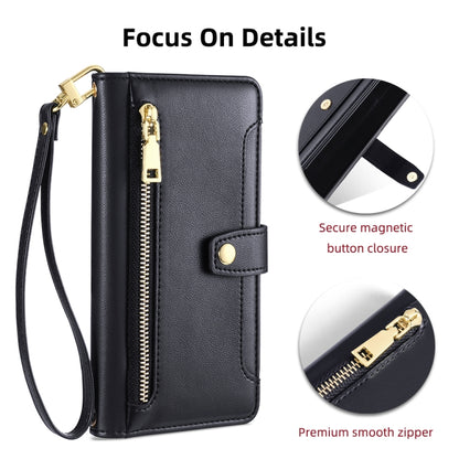 For Huawei Pura 70 5G Sheep Texture Cross-body Zipper Wallet Leather Phone Case(Black) - Huawei Cases by PMC Jewellery | Online Shopping South Africa | PMC Jewellery | Buy Now Pay Later Mobicred