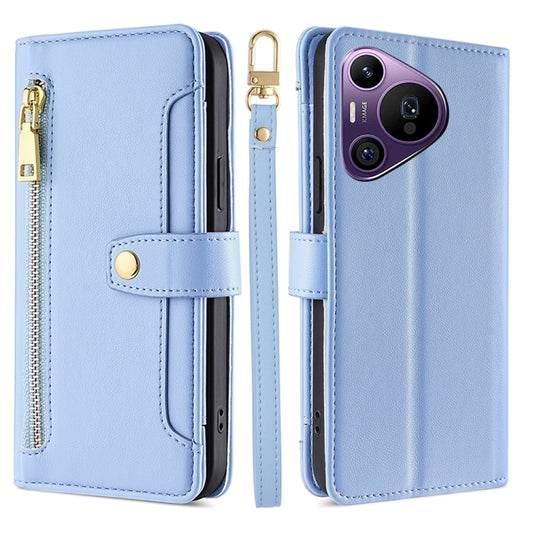 For Huawei Pura 70 Pro / 70 Pro+ 5G Sheep Texture Cross-body Zipper Wallet Leather Phone Case(Blue) - Huawei Cases by PMC Jewellery | Online Shopping South Africa | PMC Jewellery | Buy Now Pay Later Mobicred